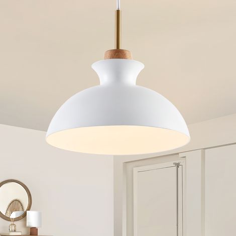 Parrot Uncle Pendelleuchte 28 cm, moderne Hängeleuchte aus Metall und Holz in Weiß, E27 Esstischlampe höhenverstellbar für Küche Esszimmer Wohnzimmer (1/5)