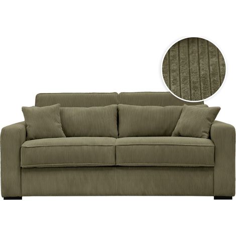 Canapé convertible express 3 places ESIO couchage quotidien 140x190cm en velours côtelé - Vert kaki
