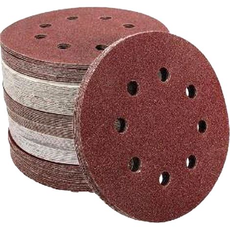 Lot de 75 feuilles abrasives 125 mm 8 trous 1 mm alu oxyde grain 120 240 400 800 1000 pour decapage rouille peinture bavures (1/5)