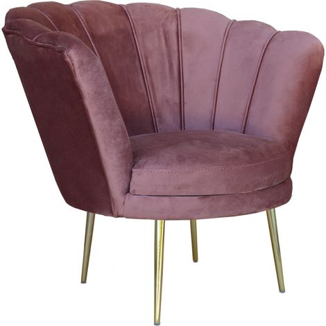 Poltrona in velluto Rosa - modello conchiglia e gambe metallo oro (1/5)