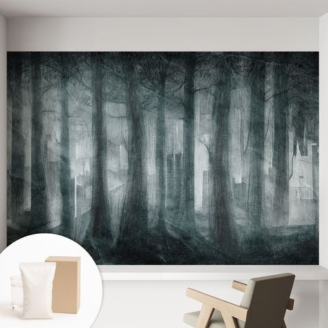 Papier peint intissé classique moderne pour salon et chambre à coucher Décoration rapide avec colle Forêt mystérieuse 152x104 cm (1/5)