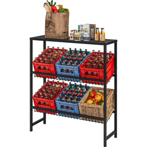 Getränkekistenregal freistehend für 6 Kisten, verstellbare Regalhöhe, 3 Ebenen, rutschfest, 103 x 33 x 113,5 cm, Stahl schwarz