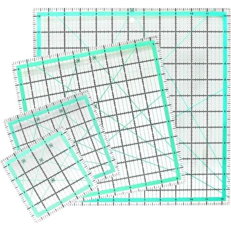 12-teiliges quadratisches Patchwork-Lineal-Set (12,5 Zoll / 9,5 Zoll / 6 Zoll / 4,5 Zoll), rutschfestes Acryl-Nählineal mit klarer Drucklinie für präzises Schneiden FLITI (1/4)