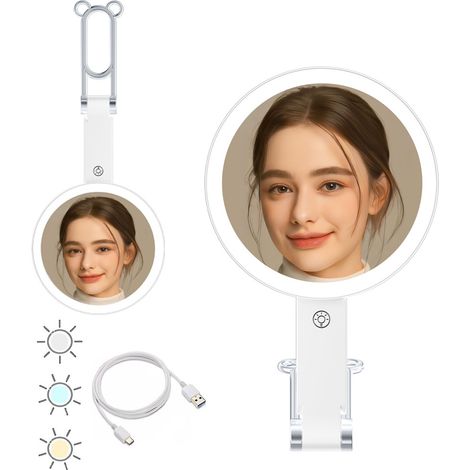 Miroir grossissant double face 20x1x, miroir de maquillage de voyage avec 3 lumières de couleur (1/5)
