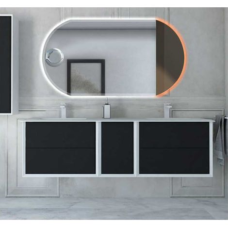 Mobile Bagno Bellagio175 cm SospesoGrafite Base 6 cassetti - Lavabo doppia vasca in Resina (1/5)