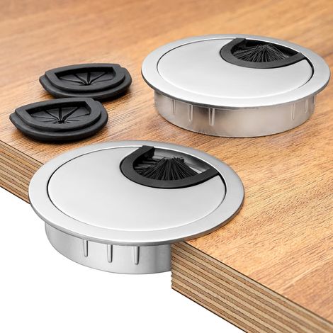 Organizador de cables de metal premium para escritorio [2 piezas] - Organizador de cables de 60 mm de diámetro - Salida de cables con 2 pasacables de goma - Para un escritorio más ordenado (1/5)