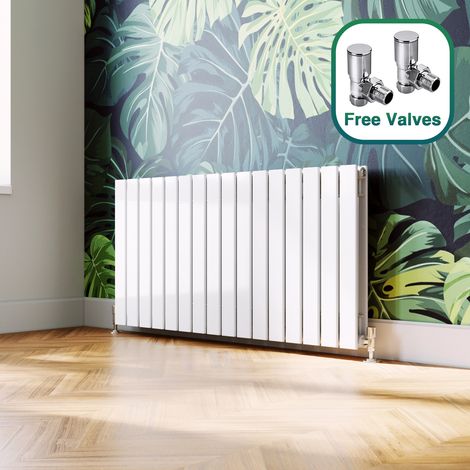 ELEGANT 600 x 1216 mm White Designer Radiators Horizontal Double Flat Panel Bathroom Radiator Heater + Angled Radiator Valves (1/5)