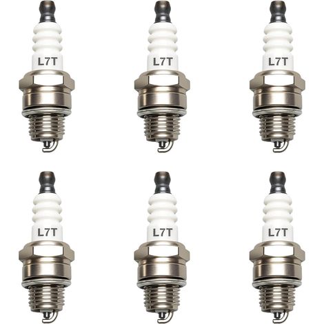 6 Pièces Bougie Allumage Universelle L7T, L7T Bougies d'Allumage pour Tronçonneuse, Tondeuse à Gazon et Moteurs 2 Temps, Pulvérisateurs, Brumisateurs, Moteurs à Essence Marins, etc.