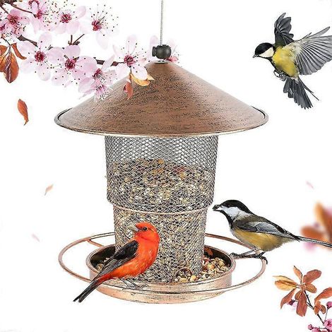 Mangeoire à oiseaux suspendue en métal pour l'extérieur, grande capacité, idéale pour les cardinaux, résistante aux écureuils, pour la décoration de jardin. (1/5)