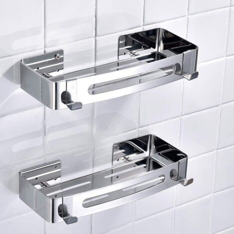 Estante organizador de ducha de 2 piezas, estante para baño, aluminio inoxidable, instalación adhesiva sin necesidad de taladrar. (1/5)