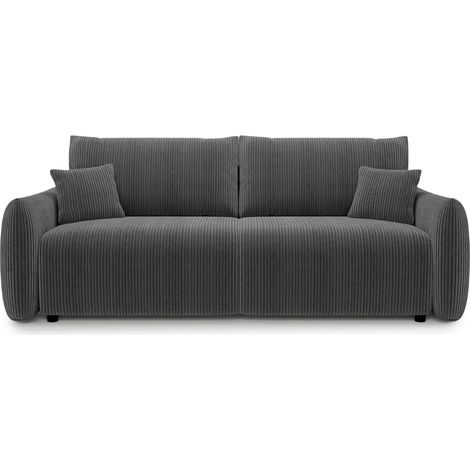 ELIO - Canapé droit convertible velours côtelé 3 places Gris foncé (1/5)