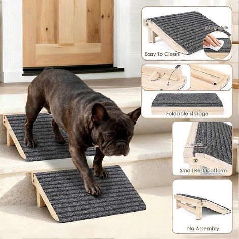 Rampe d'escalier pliable pour animaux de compagnie - Marches en bois légères et sûres pour animaux de compagnie, avec une conception à faible angle et une surface en moquette antidérapante. (1/4)