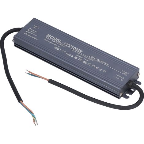Alimentation LED étanche IP67 avec transformateur 12V 8.3A, câble cuivre, entrée large AC 170‑265V