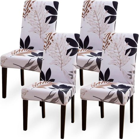 Housse de Chaise, Housse de Chaise Salle à Manger Extensible 4 Pièces, Amovible Lavable Décoration Housse pour Chaise Chaises Protecteur (1/5)