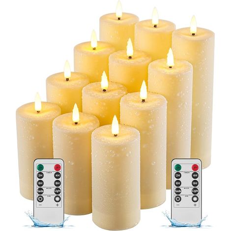 12 Pack Bougie LED étanche extérieure sans flamme avec téléminuterie, bougie pilier LED clignotante réaliste pour les mariages, les festivals, l’extérieur et la décoration intérieure (1/5)
