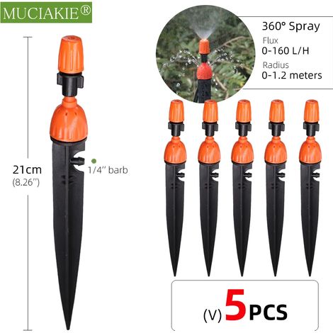 (Lot de 5) 24 types d'arroseurs de jardin avec piquet, goutteurs à réfraction à atomisation réglable, buses à vortex, raccord cannelé 1/4'' (1/5)