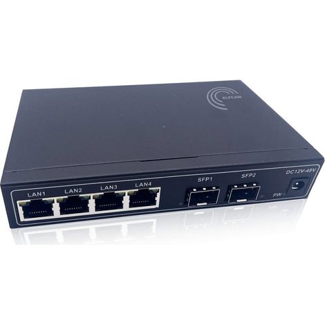 Elfcam Unmanaged Glasfaser-Switch 1 Gb – 2× SFP 1G + 4× RJ45 1000 Mbps – Plug & Play