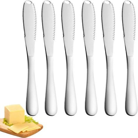 Buttermesser, 6-teiliges Butterstreicher-Set mit gezahnter Klinge, professionelles 3-in-1-Buttermesser zum Schneiden von Gemüse, Obst und Käse (Silber, 8,66 x 0,95 Zoll)