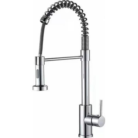 Robinet de cuisine mitigeur avec douchette extractible – Bec pivotant 360° – 2 jets – Laiton et acier inoxydable – Surface chromée anti-taches (1/5)