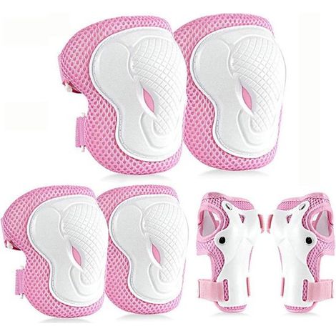 Ginocchiera - Set di protezione regolabile 6 in 1 per ginocchio e gomito per bambini, con borsa a rete, adatta per skateboard e sport all'aria aperta (M) (1/2)