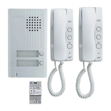 Aiphone - Kit de panel de audio de aluminio para montaje en superficie con 2 pulsadores para hablar, 2 microteléfonos y 1 transformador - KITDA2