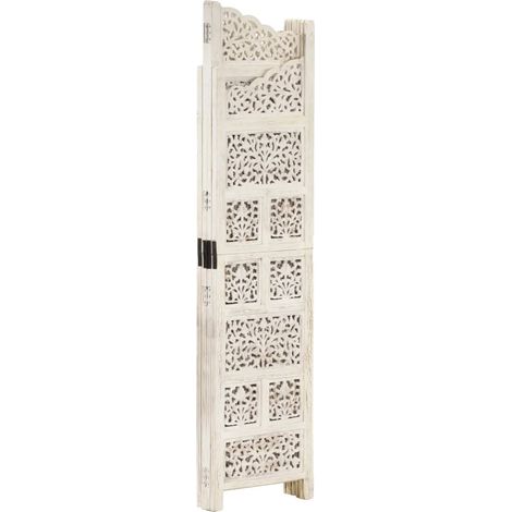 Paravent Cloison de séparation 4 panneaux, Pour Jardin, Balcon, Terrasse Blanc 160x165 cm Bois manguier OIB5623E (1/5)