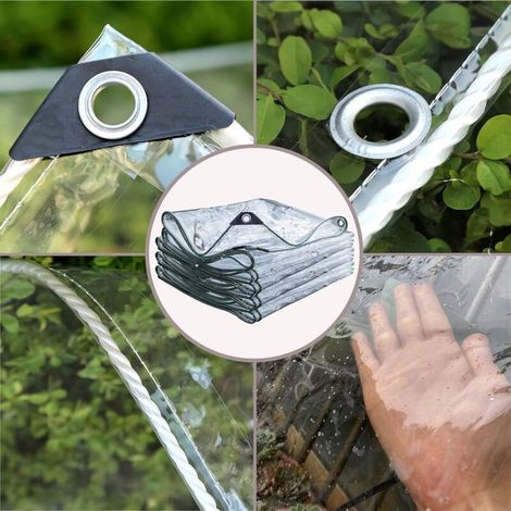 Transparente Plane mit Ösen, wasserdicht, 1,2 m x 2,9 m, 0,35 mm, individuell anpassbar, transparente Schutzplane für den Außenbereich, Garten- und Gewächshausplane für Gartenmöbel und Pflanzen (1/4)