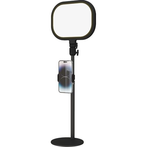 Lampe de table LED noire avec support téléphone, 5 modes couleur et 10 niveaux de luminosité, métal, 23x23x65 cm (1/5)