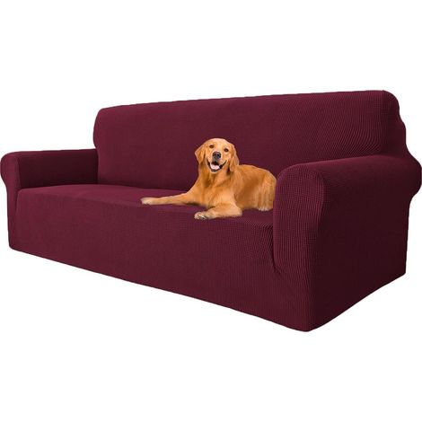 Housse canapé extensible moderne, antidérapante, antisalissure, lavable 3 places(180-230cm)rouge (1/5)