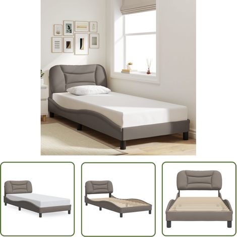The Living Store Cadre de lit sans matelas taupe 90x200 cm tissu - Lit Plateforme - Lit Double - Cadre De Lit - Literie - Meuble Chambre (1/5)