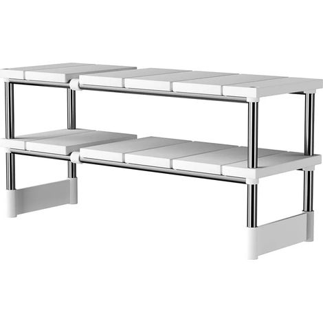 Étagère de rangement sous évier réglable (double couche), organisateur extensible pour placards de cuisine et de salle de bain, support à casseroles multicouche durable et peu encombrant (1/5)