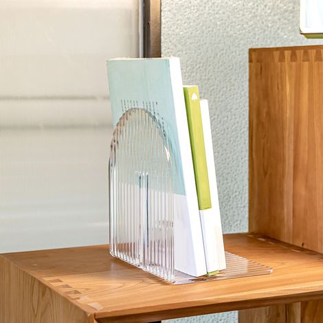 L-förmige Buchstütze aus Acryl, verdickt, Schreibtisch-Buchablage für Zuhause, Bibliothek, Büro, transparent, mit Wellenmuster