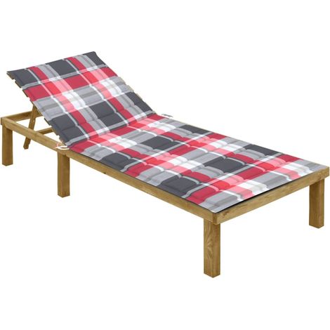 Sdraio sedia a sdraio prendisole lettino da giardino terrazza mobili da esterno con cuscino piastrelle rosse legno di pino impregnato 020012433