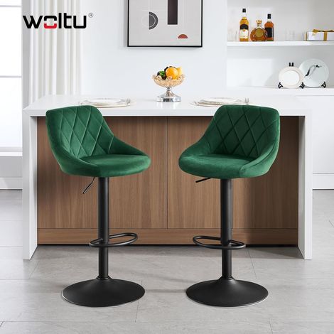 WOLTU Sgabelli bar, Set di 2 Sgabelli da Bar in Velluto Sgabelli Alti Cucina con Schienale, Sedie da Bar Regolabile e Girevole, Verde Scuro