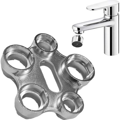 Clé à aérateur en alliage de zinc chromé, outil universel pour crépine et aérateur, compatible avec les modèles M16/M18/M20/M22/M24/M28. (1/5)
