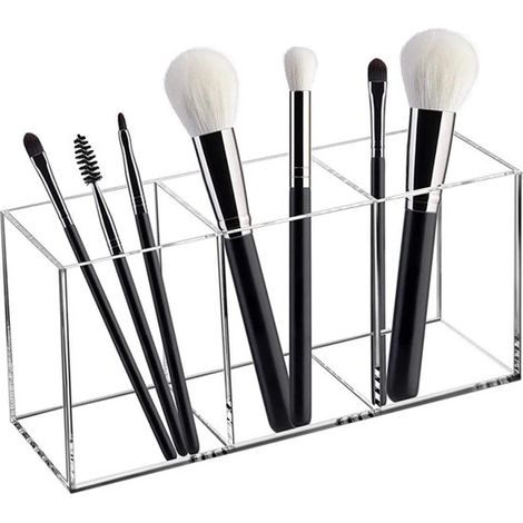 Porta pennelli per il trucco con 3 scomparti, porta pennelli in acrilico, porta pennelli trasparente, porta pennelli per il trucco per bagno e camera da letto (1/2)
