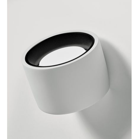 TECNICO Lampada da parete in gesso per illuminazione indiretta. Anello in alluminio verniciato nero. Dotata di portalampada GX53
