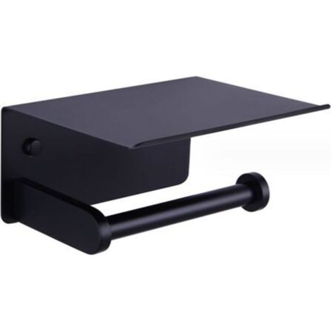 Toilettenpapierhalter, Wandmontierter Toilettenpapierhalter mit Ablagefach, selbstklebend, Aluminium (Schwarz)