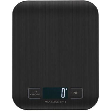 Digitale Küchenwaage, Professionelle Digitalwaage 5 kg - Präzise Messung bis zu 1 g, Elektronische Küchenwaage mit LCD-Anzeige, Tara-Funktion. (Schwarz-5kg)