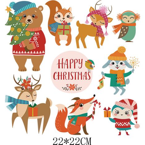 Accessori per cucire, set di adesivi termoadesivi Happy Christmas, toppe termoadesive per abbigliamento, design per abbigliamento, adesivi termoadesivi lavabili per abbigliamento, magliette, 22 x 22 c