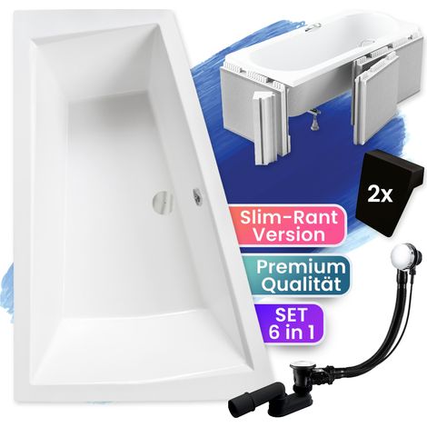 Badewanne Eckbadewanne 180x125 Links mit Styroporverkleidung, Ablauf & Füße GRATIS - Komplettset 4in1 Original Acryl Wanne - BADLAND INTIMA SLIM (1/5)