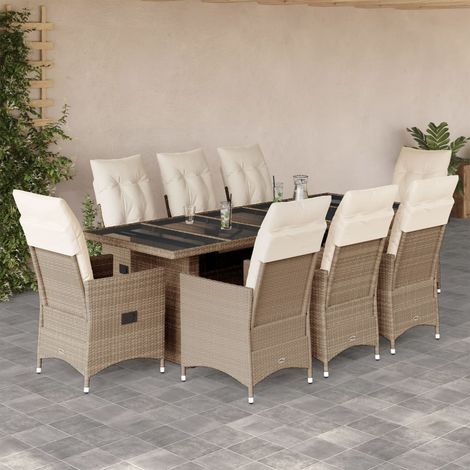 Ensemble de bistro de jardin 9 pcs-Salon de jardin bistro coussins beige poly rotin 997282 (1/5)