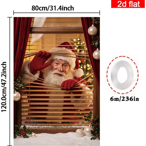 Nouvelle décoration de fenêtre de Noël, tenture Père Noël, décoration de fête, drapeau d'extérieur - 80 x 120 cm (œillets + ruban) - Style 8