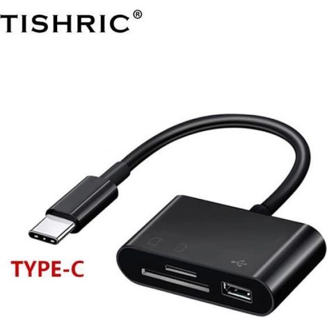 Lecteur De Carte - SD TF USB - Interface USB Type C Micro USB - Compact - 6 En 1 - Noir