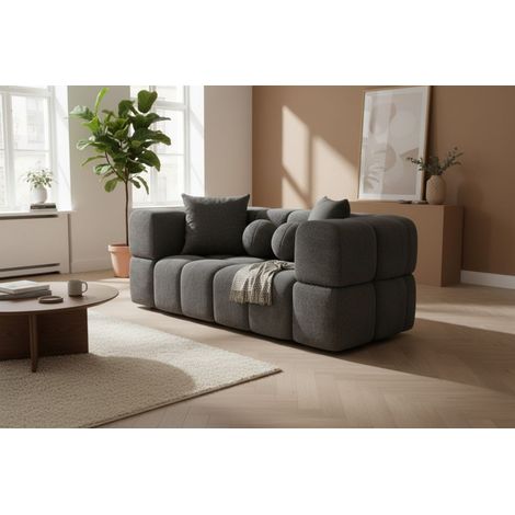 Sofa Designersofa VEGA 2-Sitzer in Stoff Egon Dunkelgrau