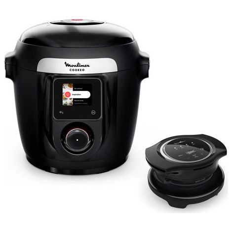 Moulinex – Multicuiseur intelligent connecté 1600 W – Couvercle Extracrisp – Cuisson sous pression – Mijoteur programmable – Noir