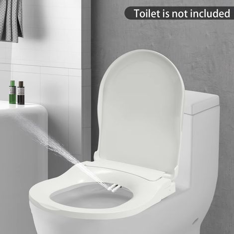 Abattant de toilette allongé avec bidet – accessoire à double buse en forme de D non électrique, avec tuyau et buse de chasse d'eau. (1/5)