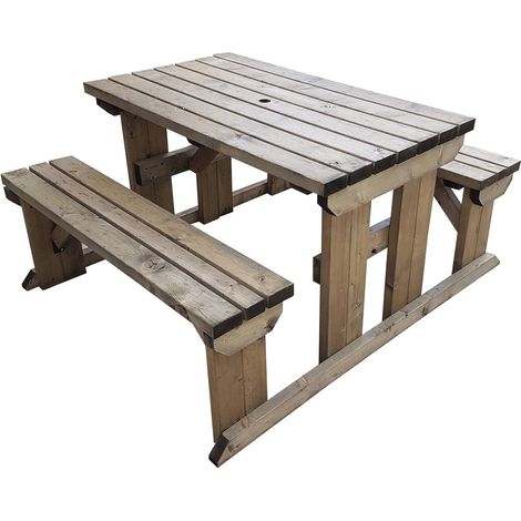 7ft (210cm) Picnic table and bench set, rutic brown finish, Abies square corners (1/5)