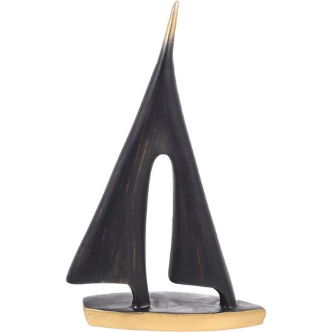Sculpture Voilier en Résine Rétro pour Décoration de Bureau, Artisanat Créatif Unique et Ornement Nautique en Résine Noire, Modèle de Bateau à Voile Décoratif (1/5)