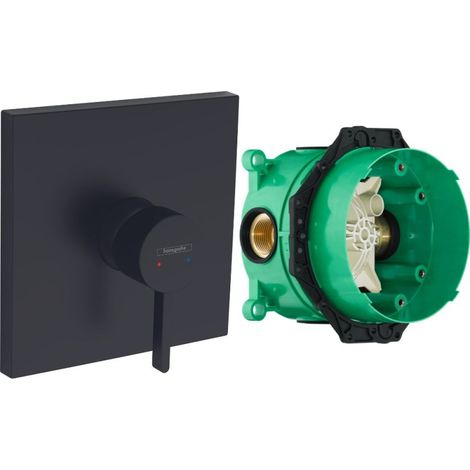 Grifería mecánica empotrable frontal HANSGROHE Finoris negro mate + cuerpo empotrable universal iBox